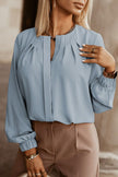 Button Up Round Neck Long Sleeve Shirt - Premium   - Just $39.95! Shop now at LACEDUPED