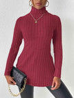 Ribbed Turtleneck Long Sleeve Slit T-Shirt - Premium   - Just $33.95! Shop now at LACEDUPED