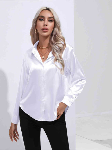 Collared Neck Buttoned Long Sleeve Shirt - Premium   - Just $31.95! Shop now at LACEDUPED