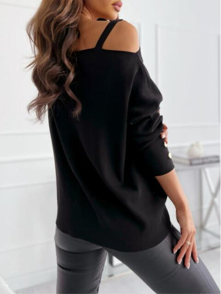 Asymmetrical Neck Buttoned Top - Premium   - Just $34.95! Shop now at LACEDUPED