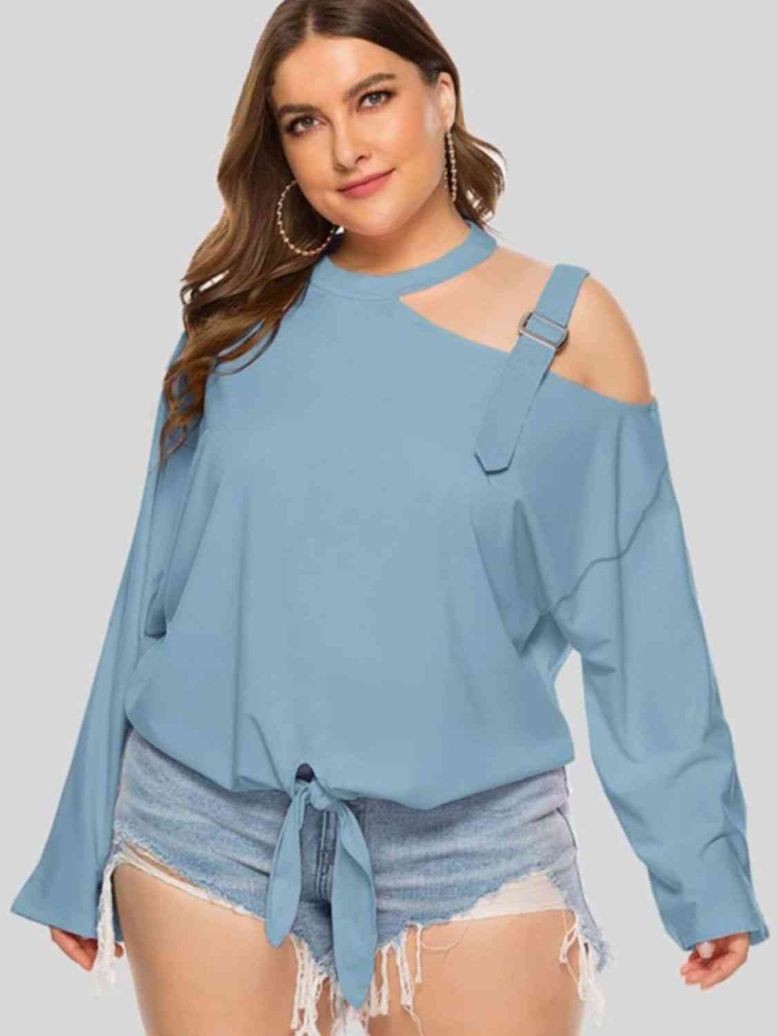 Plus Size Cold-Shoulder Tied Top - Premium   - Just $40.95! Shop now at LACEDUPED