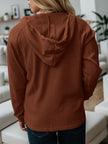 Waffle-Knit Drawstring Quarter Button Hoodie - Premium   - Just $34.95! Shop now at LACEDUPED