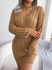 Cable-Knit V-Neck Mini Sweater Dress - Premium   - Just $42.36! Shop now at LACEDUPED