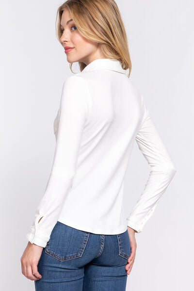 ACTIVE BASIC Long Sleeve Front Pocket DTY Brushed Shirt - Premium   - Just $37.95! Shop now at LACEDUPED