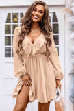 Ruffle Trim V-Neck Long Sleeve Mini Dress - Premium   - Just $67.95! Shop now at LACEDUPED