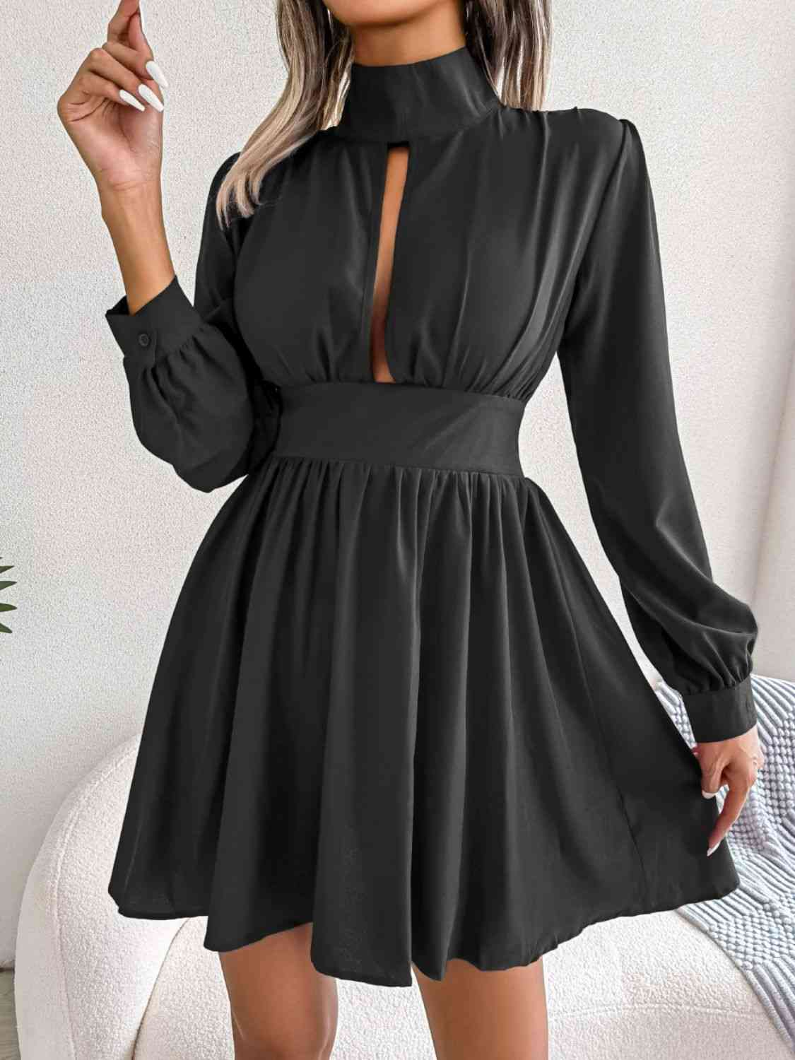 Cutout Turtleneck A-Line Mini Dress - Premium   - Just $39.95! Shop now at LACEDUPED