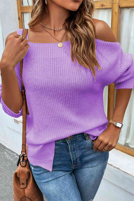 Ribbed Cold Shoulder Long Sleeve Knit Top - Premium   - Just $46.95! Shop now at LACEDUPED