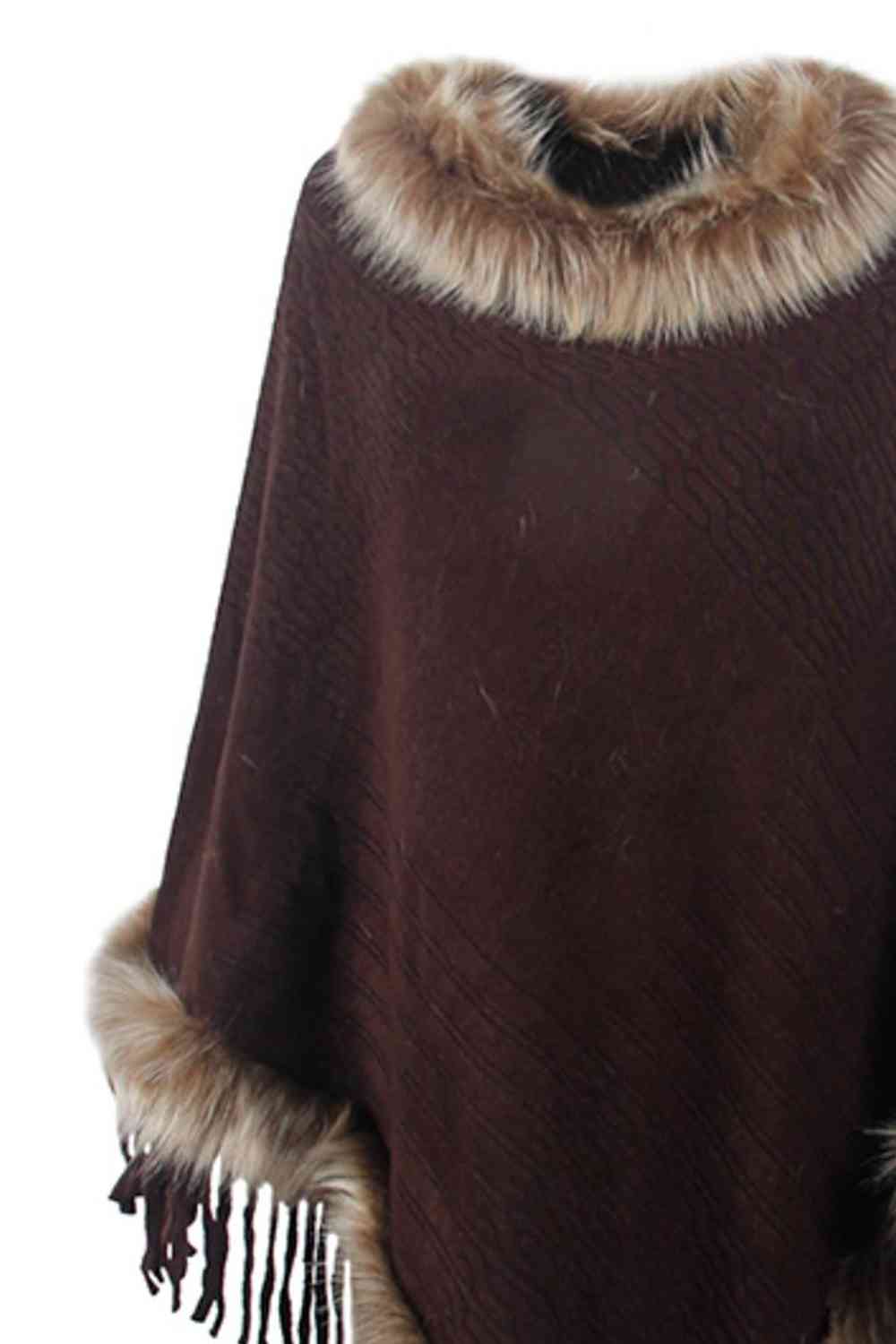 Faux Fur Trim Fringed Poncho - Premium   - Just $42.95! Shop now at LACEDUPED