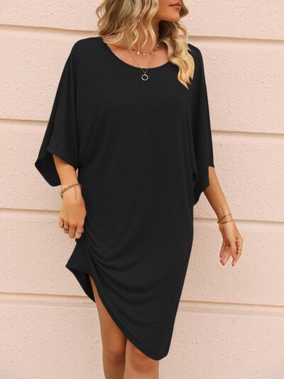 Round Neck Three-Quarter Sleeve Tee Dress - Premium   - Just $32.95! Shop now at LACEDUPED