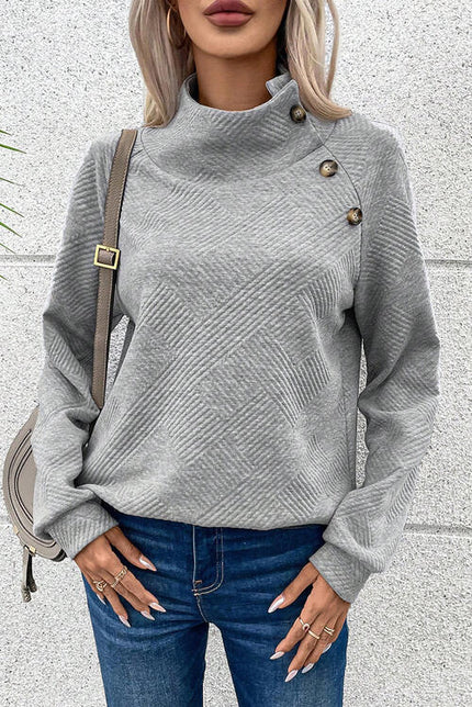 Geometric Buttoned Long Sleeve Sweatshirt - Premium   - Just $45.95! Shop now at LACEDUPED