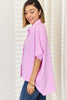 Zenana Texture Button Up Short Sleeve High-Low Shirt - Premium   - Just $39.95! Shop now at LACEDUPED