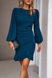 Ruched Ruffled Balloon Sleeve Mini Dress - Premium   - Just $40.95! Shop now at LACEDUPED