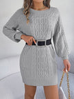 Cable-Knit Round Neck Sweater Dress - Premium   - Just $39.16! Shop now at LACEDUPED