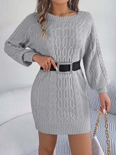 Cable-Knit Round Neck Sweater Dress - Premium   - Just $39.16! Shop now at LACEDUPED