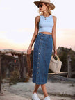 Button Down Denim Skirt - Premium   - Just $49.95! Shop now at LACEDUPED