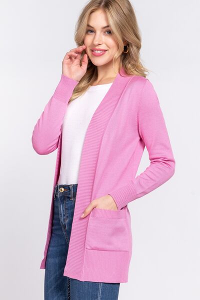 ACTIVE BASIC Ribbed Trim Open Front Cardigan - Premium   - Just $48.95! Shop now at LACEDUPED