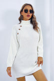 Buttoned Turtleneck Long Sleeve Sweater Dress - Premium   - Just $42.36! Shop now at LACEDUPED