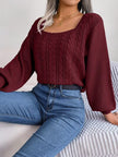 Cable-Knit Square Neck Long Sleeve Sweater - Premium   - Just $41.95! Shop now at LACEDUPED