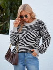 Animal Print Round Neck Dropped Shoulder Sweater - Premium   - Just $54.95! Shop now at LACEDUPED