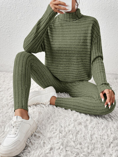 Ribbed Turtleneck Top and Pants Set - Premium   - Just $54.95! Shop now at LACEDUPED