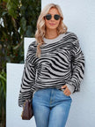 Animal Print Round Neck Dropped Shoulder Sweater - Premium   - Just $54.95! Shop now at LACEDUPED