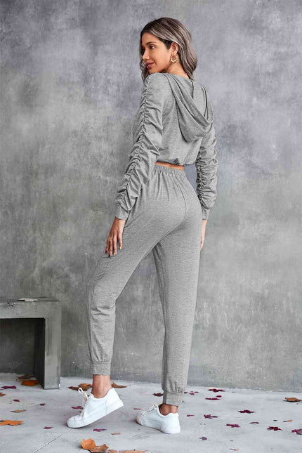 Ruched Raglan Sleeve Hoodie and Joggers Set - Premium   - Just $57.95! Shop now at LACEDUPED