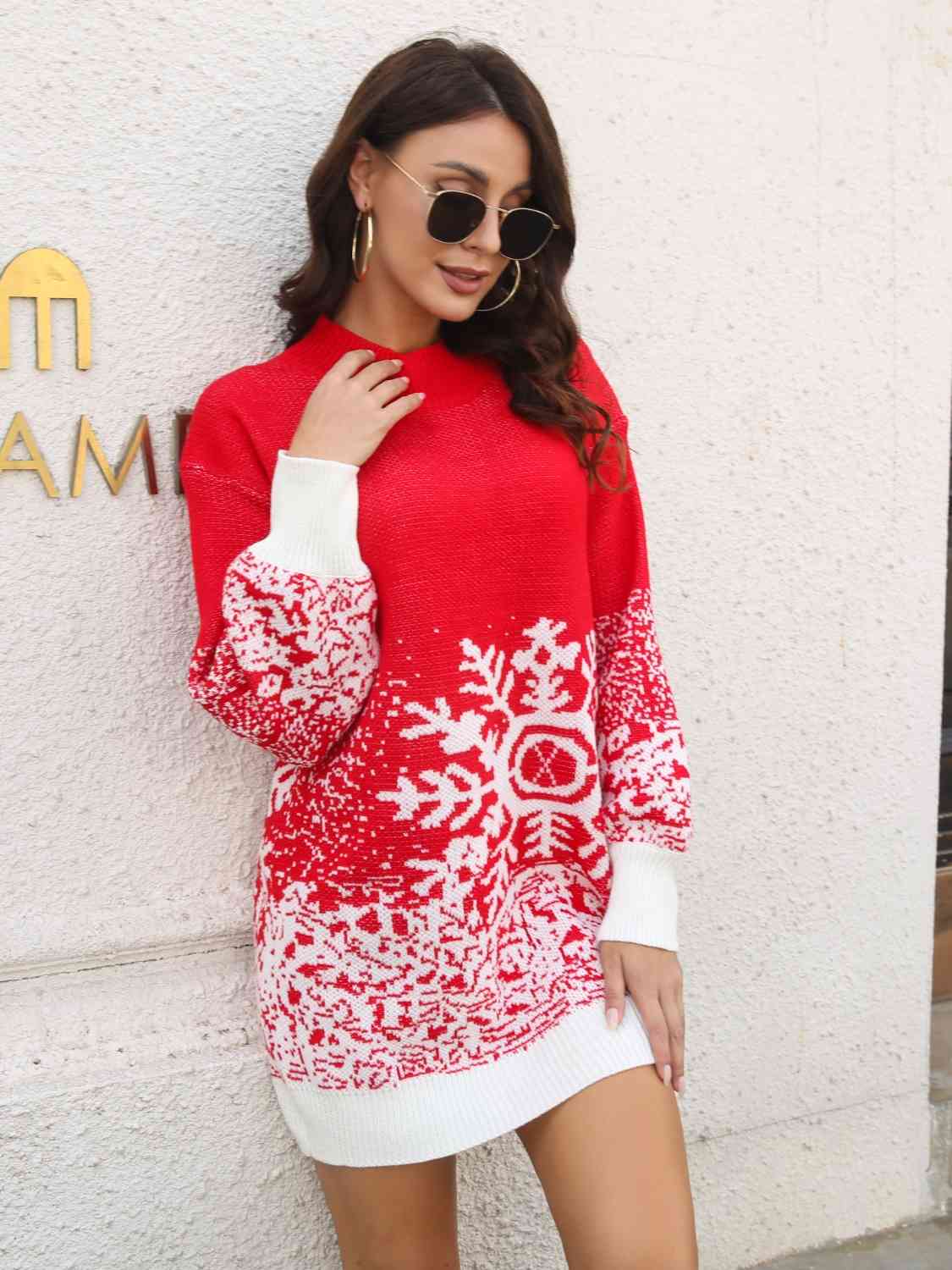 Snowflake Pattern Sweater Dress - Premium   - Just $39.95! Shop now at LACEDUPED