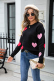 Heart Round Neck Droppped Shoulder Sweater - Premium   - Just $53.95! Shop now at LACEDUPED