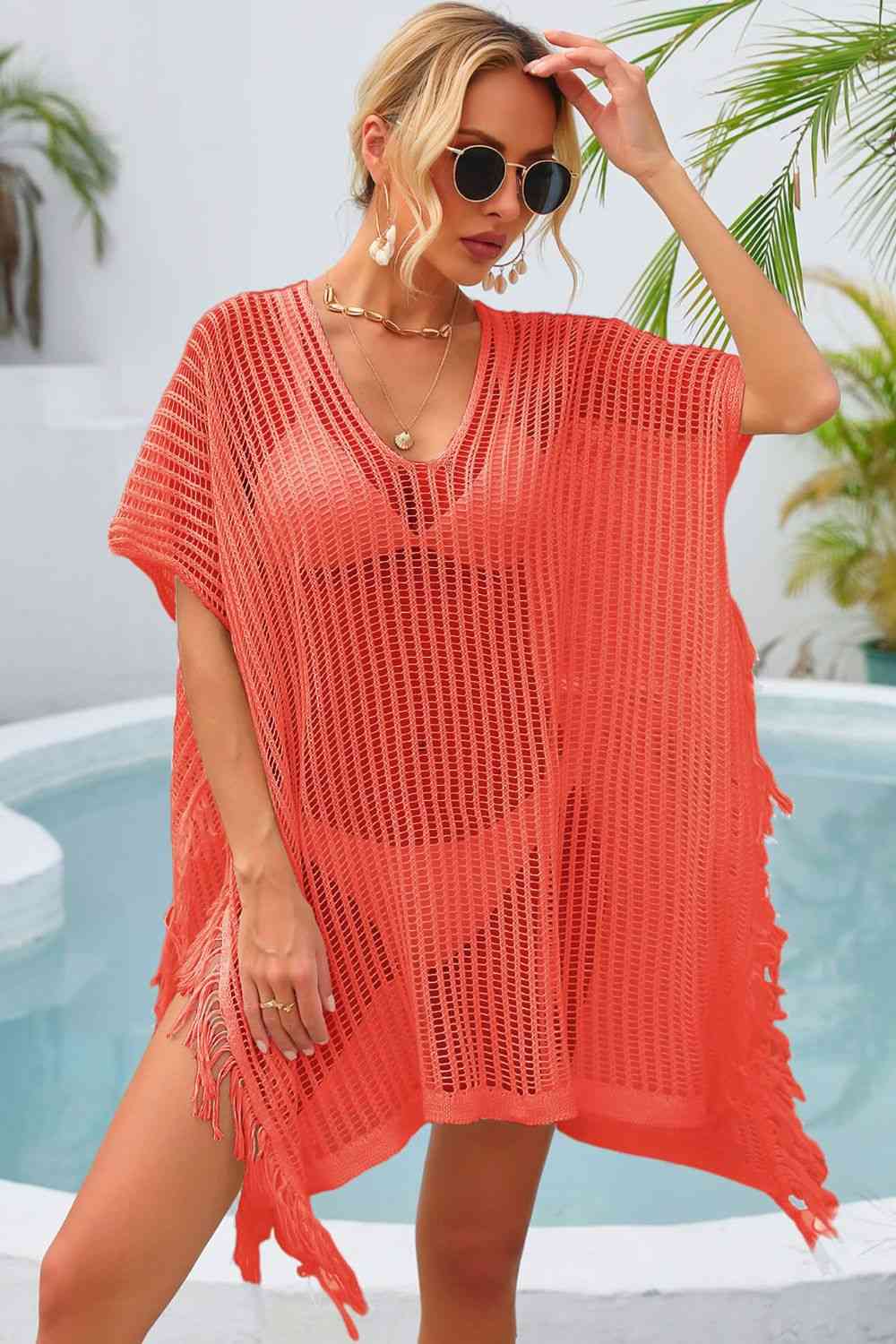 Fringe Trim Openwork Cover Up - Premium   - Just $44.95! Shop now at LACEDUPED