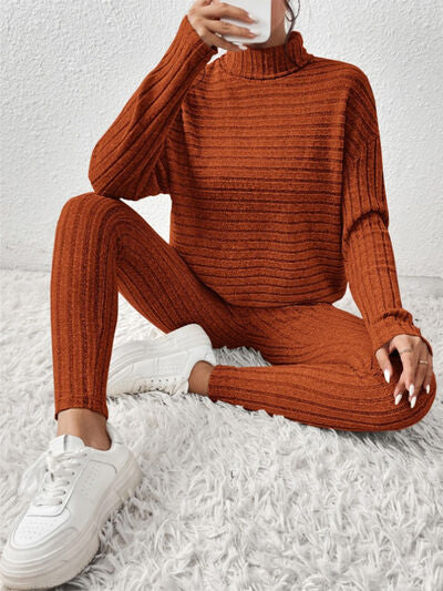 Ribbed Turtleneck Top and Pants Set - Premium   - Just $54.95! Shop now at LACEDUPED