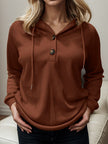 Waffle-Knit Drawstring Quarter Button Hoodie - Premium   - Just $34.95! Shop now at LACEDUPED