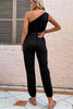 One-Shoulder Drawstring Waist Jogger Jumpsuit - Premium   - Just $49.95! Shop now at LACEDUPED