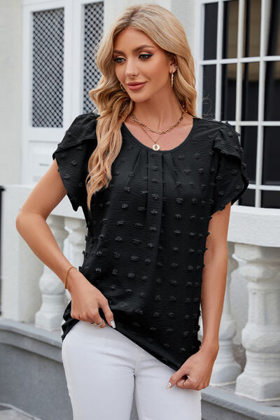 Swiss Dot Round Neck Short Sleeve T-Shirt - Premium   - Just $31.95! Shop now at LACEDUPED