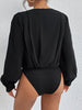 Surplice Ruched Long Sleeve Bodysuit - Premium   - Just $42.95! Shop now at LACEDUPED