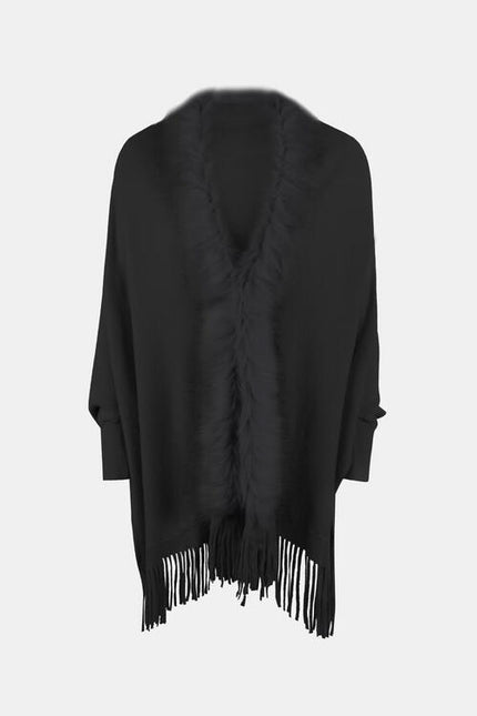 Fringe Open Front Long Sleeve Poncho - Premium   - Just $62.95! Shop now at LACEDUPED