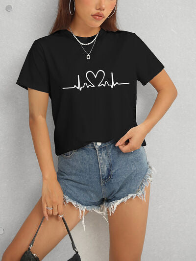 Heart Round Neck Short Sleeve T-Shirt - Premium   - Just $34.95! Shop now at LACEDUPED