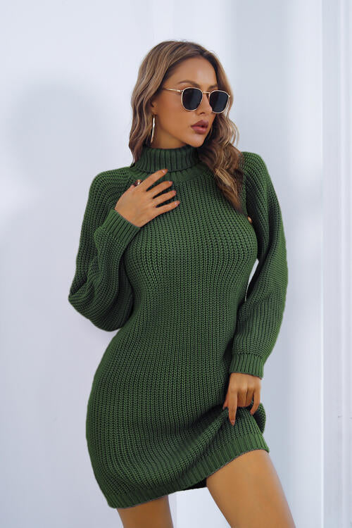 Buttoned Turtleneck Long Sleeve Sweater Dress - Premium   - Just $42.36! Shop now at LACEDUPED