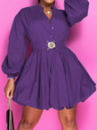 Notched Button Up Balloon Sleeves Dress - Premium   - Just $58.95! Shop now at LACEDUPED