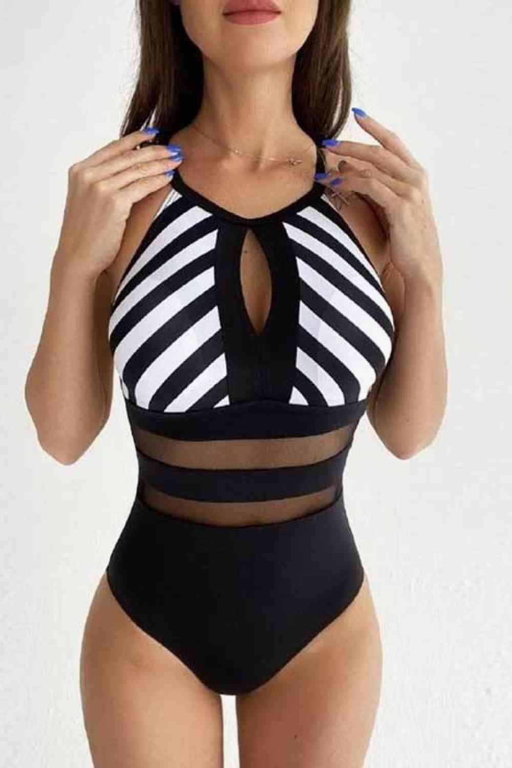 Striped Backless One-Piece Swimsuit - Premium   - Just $36.95! Shop now at LACEDUPED