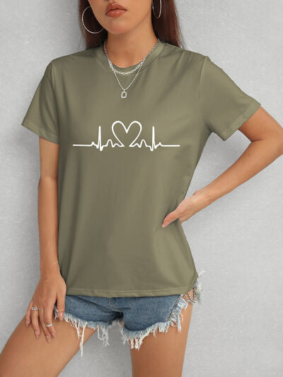 Heart Round Neck Short Sleeve T-Shirt - Premium   - Just $34.95! Shop now at LACEDUPED