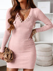 V-Neck Long Sleeve Ribbed Dress - Premium   - Just $37.95! Shop now at LACEDUPED