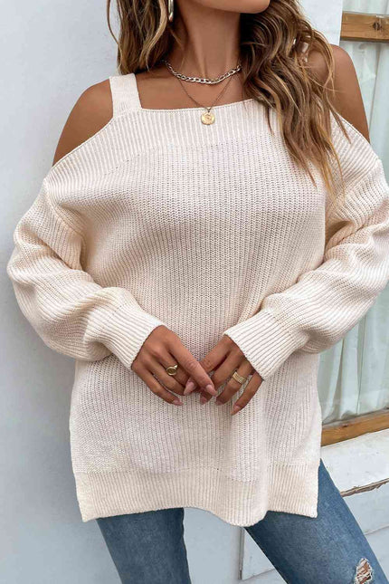 Ribbed Cold Shoulder Long Sleeve Knit Top - Premium   - Just $46.95! Shop now at LACEDUPED