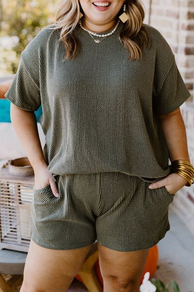 Plus Size Round Neck Top and Pocketed Shorts Set - Premium   - Just $70.95! Shop now at LACEDUPED