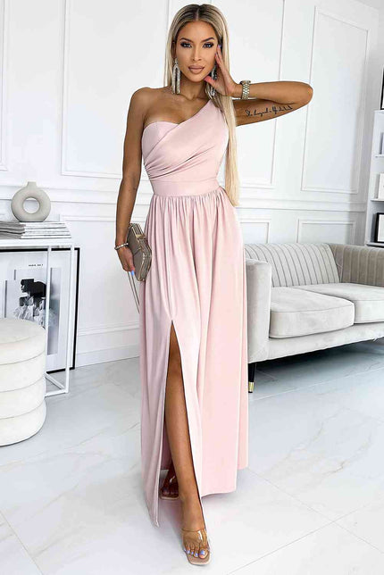 One-Shoulder Slit Maxi Dress - Premium   - Just $69.95! Shop now at LACEDUPED