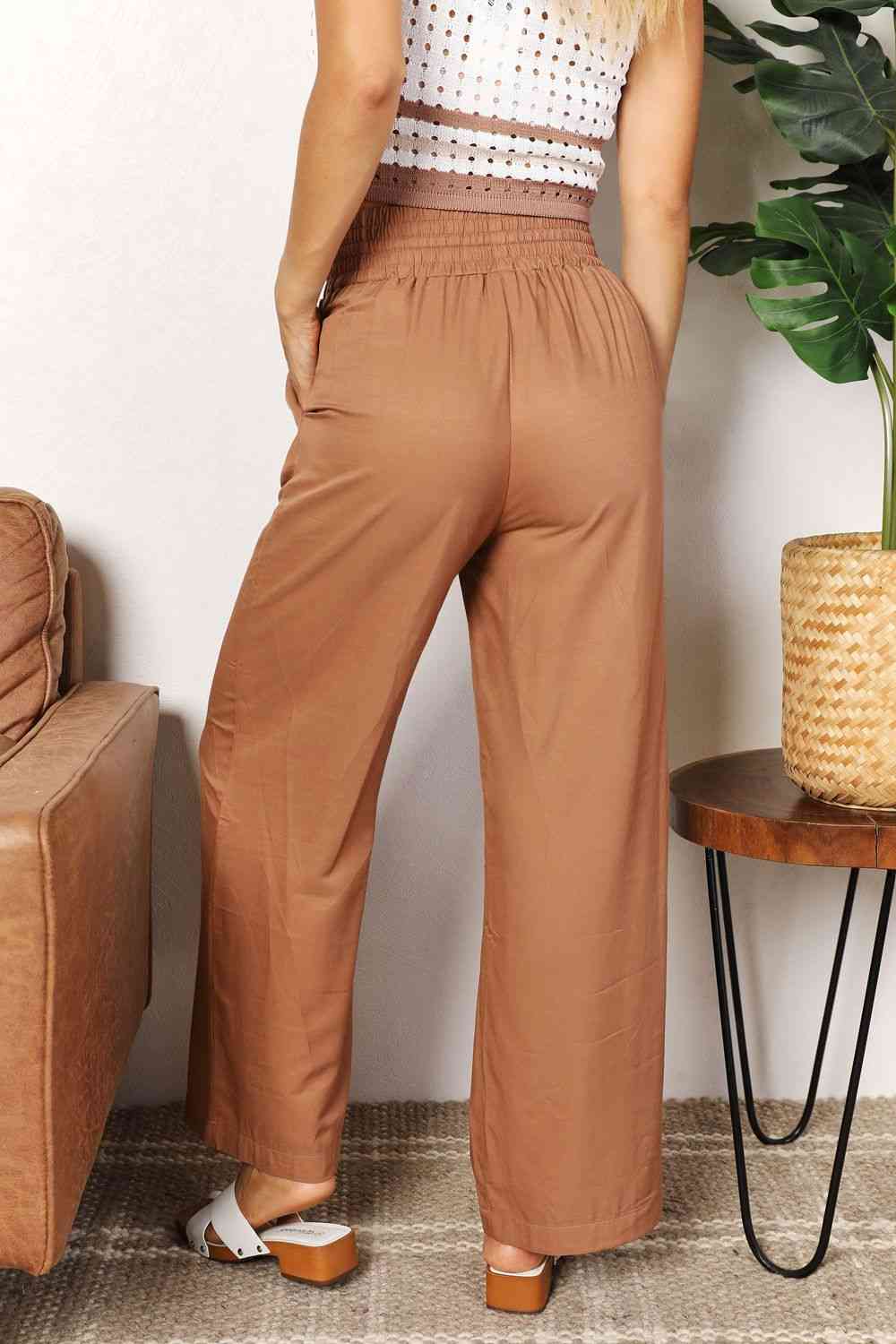 Double Take Drawstring Smocked Waist Wide Leg Pants - Premium   - Just $44.95! Shop now at LACEDUPED