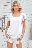 Square Neck Flutter Sleeve T-Shirt - Premium   - Just $31.95! Shop now at LACEDUPED