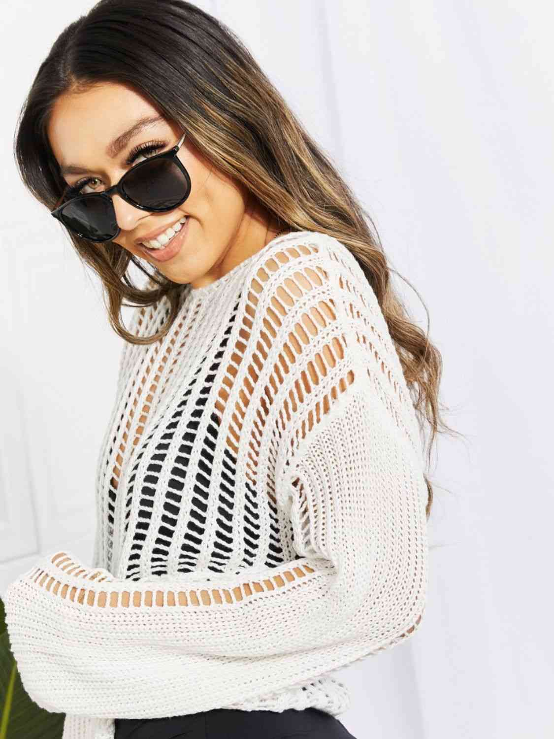 Long Sleeve Round Neck Openwork Cover-Up - Premium   - Just $29! Shop now at LACEDUPED