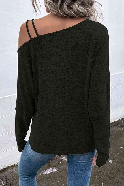 Asymmetrical Neck Long Sleeve Top - Premium   - Just $34.95! Shop now at LACEDUPED