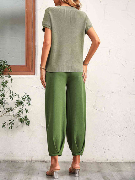 Round Neck Raglan Sleeve Tee and Long Pants Set - Premium   - Just $97.95! Shop now at LACEDUPED