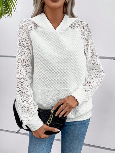 Lace Openwork Kangaroo Pocket Hoodie - Premium   - Just $37.95! Shop now at LACEDUPED